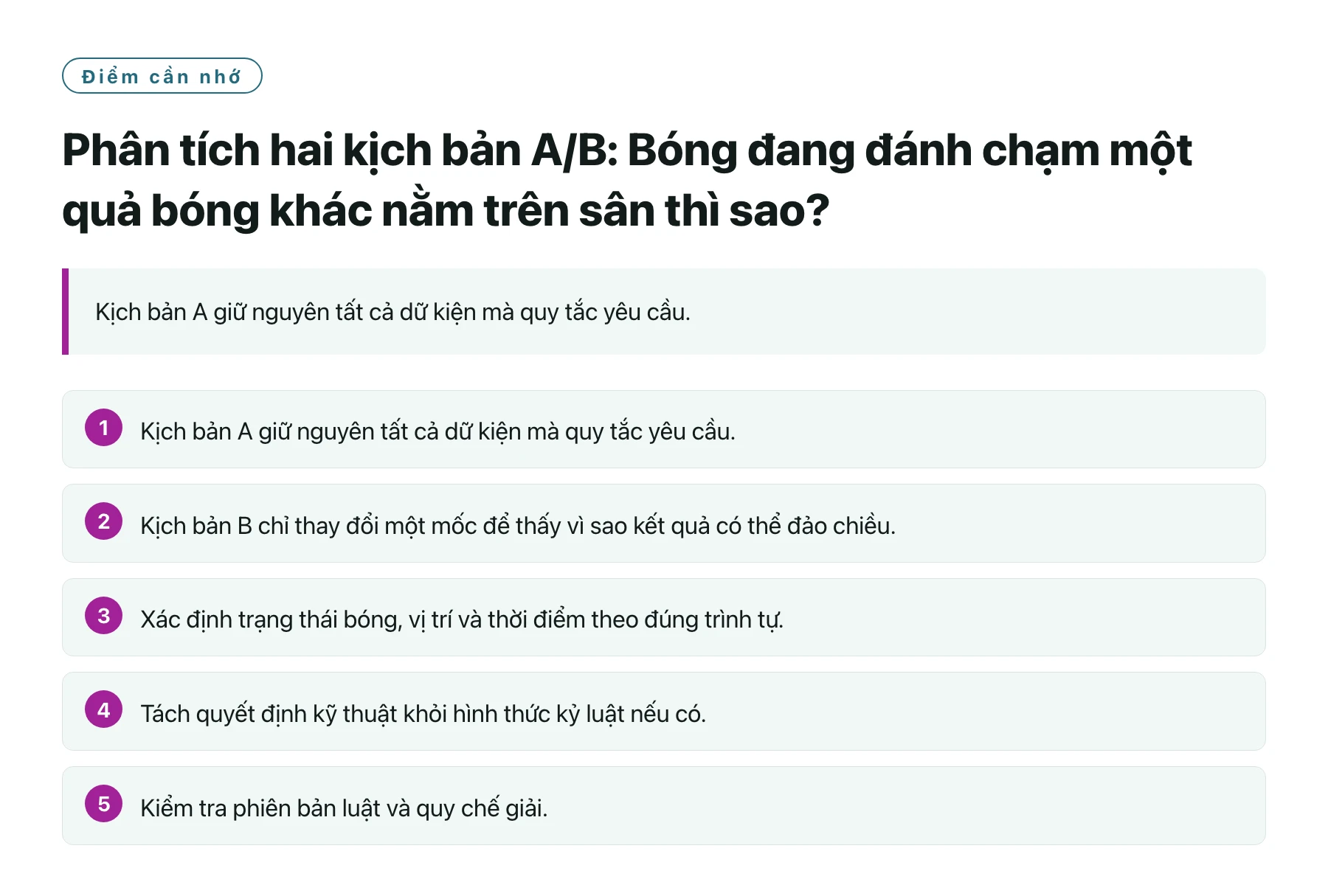 Phân tích hai kịch bản A/B: Bóng đang đánh chạm một quả bóng khác nằm trên sân thì sao?——全文要点速览